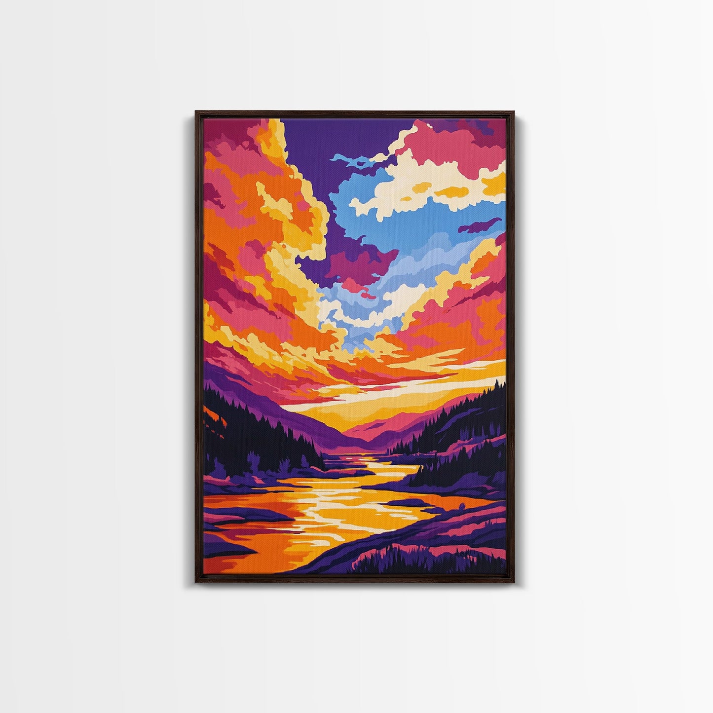Alpine Reflection, Mountain Lake, Vibrant Wilderness, Canvas Print, Cabin Decor, Nature Painting, Sunset Colors, Adventure Art