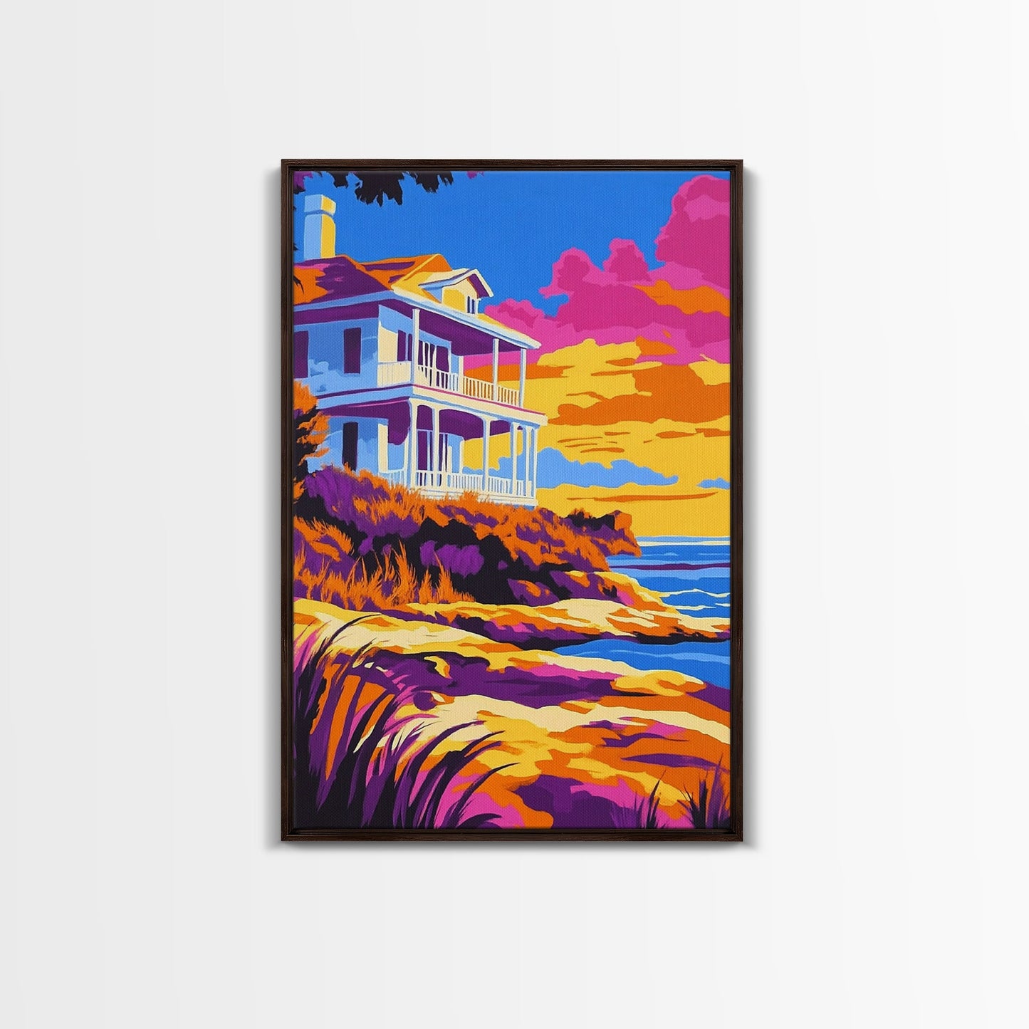 Coastal Home, Seaside Escape, Beach House, Canvas Print, Ocean Wall Art, Vibrant Summer Decor, Living Room Wall Art