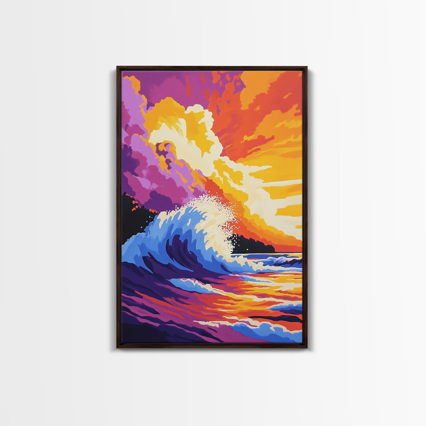 Powerful Ocean Wave, Surfing Wall Art, Vibrant Sunset Seascape, Coastal Home Decor, Framed Canvas Print, Beach House Living Room Art