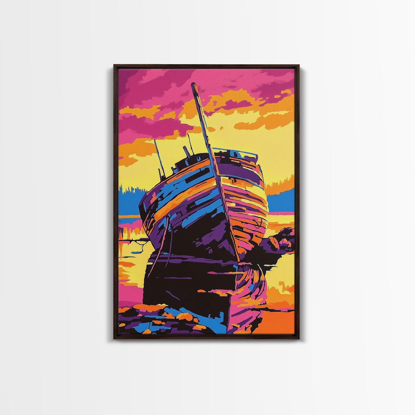 Shipwreck, Abandoned, Sunset, Canvas Print, Nautical Wall Art, Coastal Home Decor, Weathered Beauty, Beach House, Maritime Aesthetic
