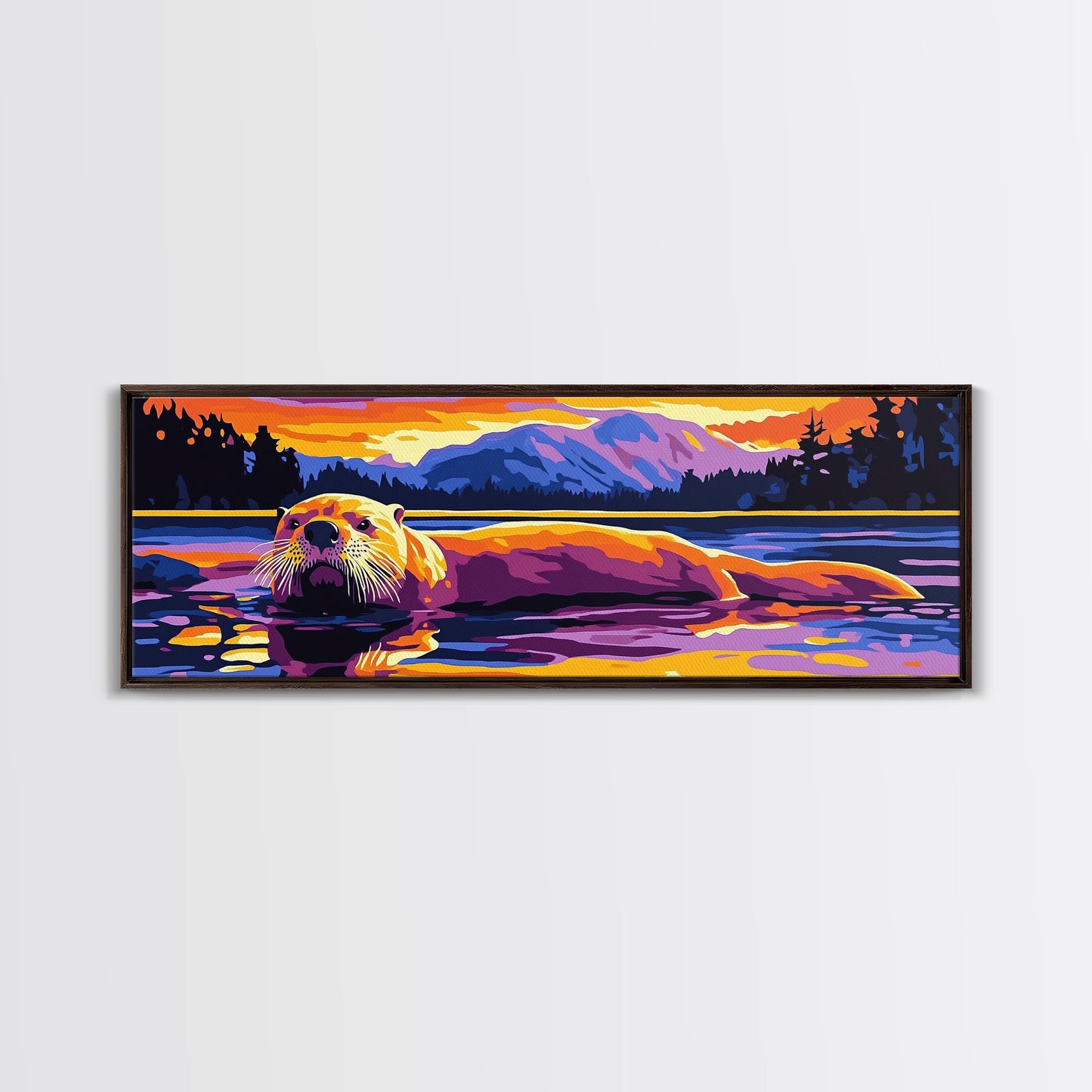 Otter Painting, Wildlife Wall Art, Nature Print, Framed Canvas Print, Rustic Home Decor, Colorful Animal Art, Boho Art, Fall Vibes