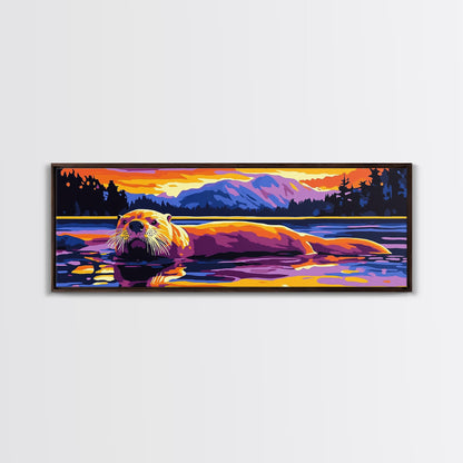 Otter Painting, Wildlife Wall Art, Nature Print, Framed Canvas Print, Rustic Home Decor, Colorful Animal Art, Boho Art, Fall Vibes