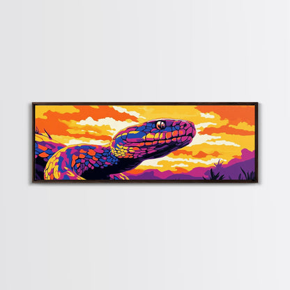 Vibrant Snake, Sunset Wildlife, Colorful Reptile, Nature Art, Framed Canvas Print, Boho Home Decor, Living Room Wall Art, Wildlife Gift