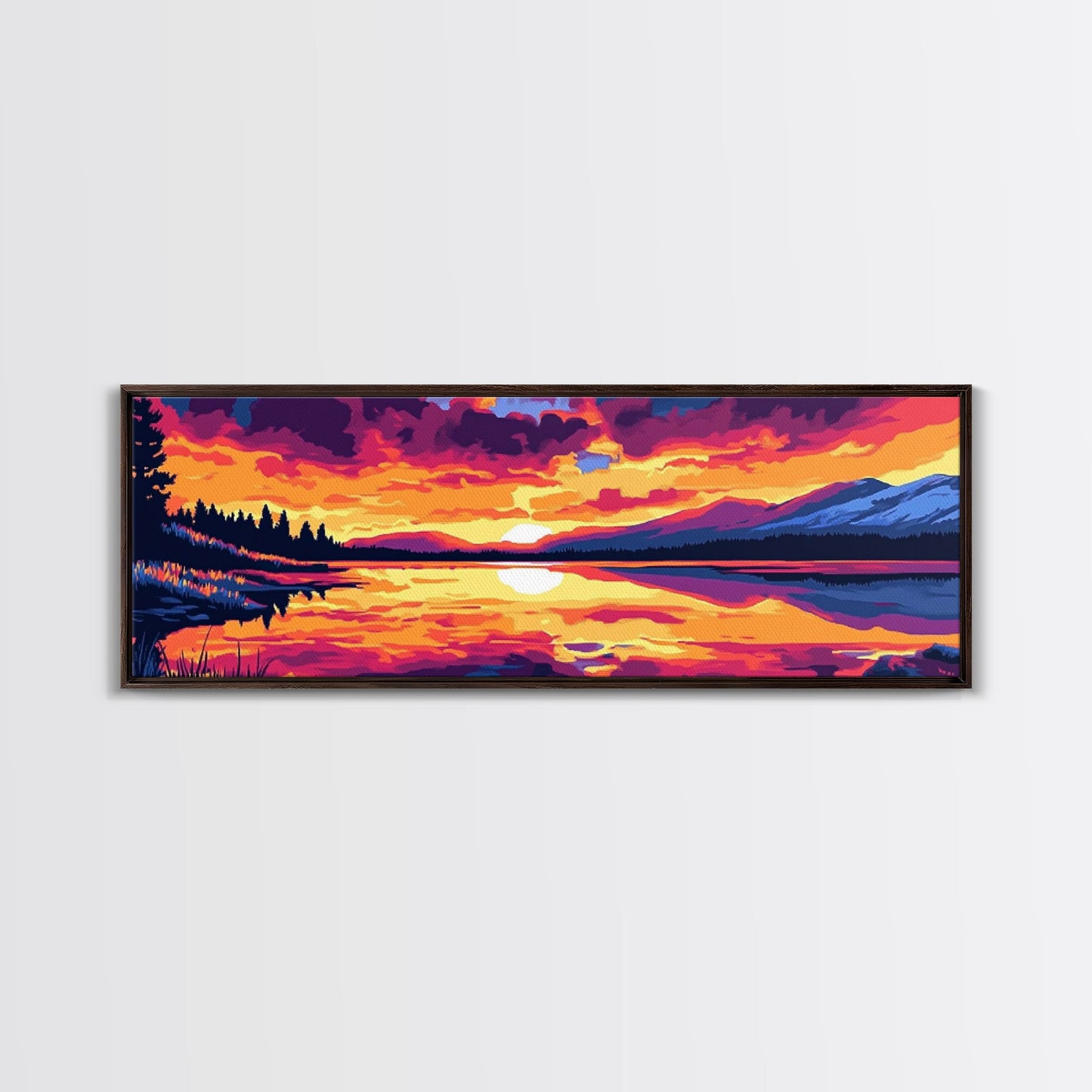 Bergspiegelung, Naturwandbild, Sonnenuntergang am See, Wildnis-Druck, Leinwanddruck, Rustikale Wohndekoration, Kunst fürs Wohnzimmer im Hüttenstil