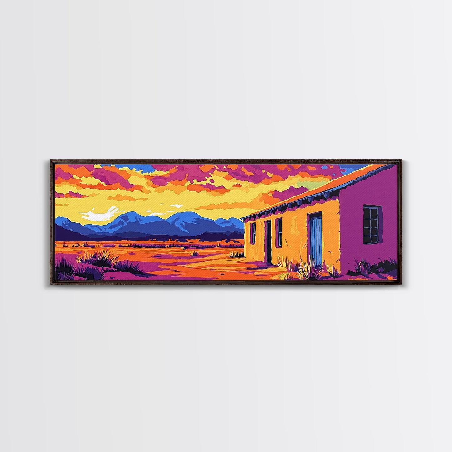 Desert House, Southwestern Art, Canvas Print, Rustic Wall Decor, Warm Tones, Vibrant Landscape, Boho Home Decor, Bedroom Wall Art