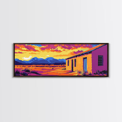 Desert House, Southwestern Art, Canvas Print, Rustic Wall Decor, Warm Tones, Vibrant Landscape, Boho Home Decor, Bedroom Wall Art