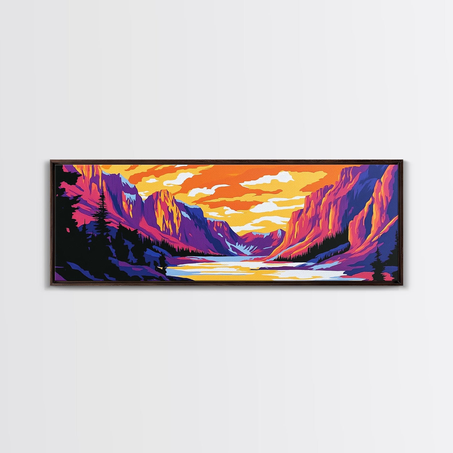 Mountain, Valley, Sunset, Framed Canvas Print, Bold Landscape Art, Nature Scene, Cabin Decor, Warm Tones, Rustic Wall Art, Adventure Art