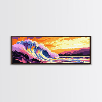 Ocean Wave Art, Beach Sunset Wall Art, Coastal Decor, Surfer Aesthetic, Vibrant Seascape, Large Wall Art, Living Room Art, Canvas Print