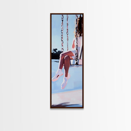 Girl on Swing, Soft Pastel Art, Minimalist Decor, Canvas Print, Whimsical Wall Art, Bedroom Aesthetic, Contemporary Art, Dreamy Home