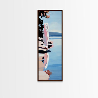 Lakeside Serenity, Peaceful Water Reflection, Tranquil Nature Painting, Forest Blue Landscape, Rustic Cabin Decor, Framed Canvas Print