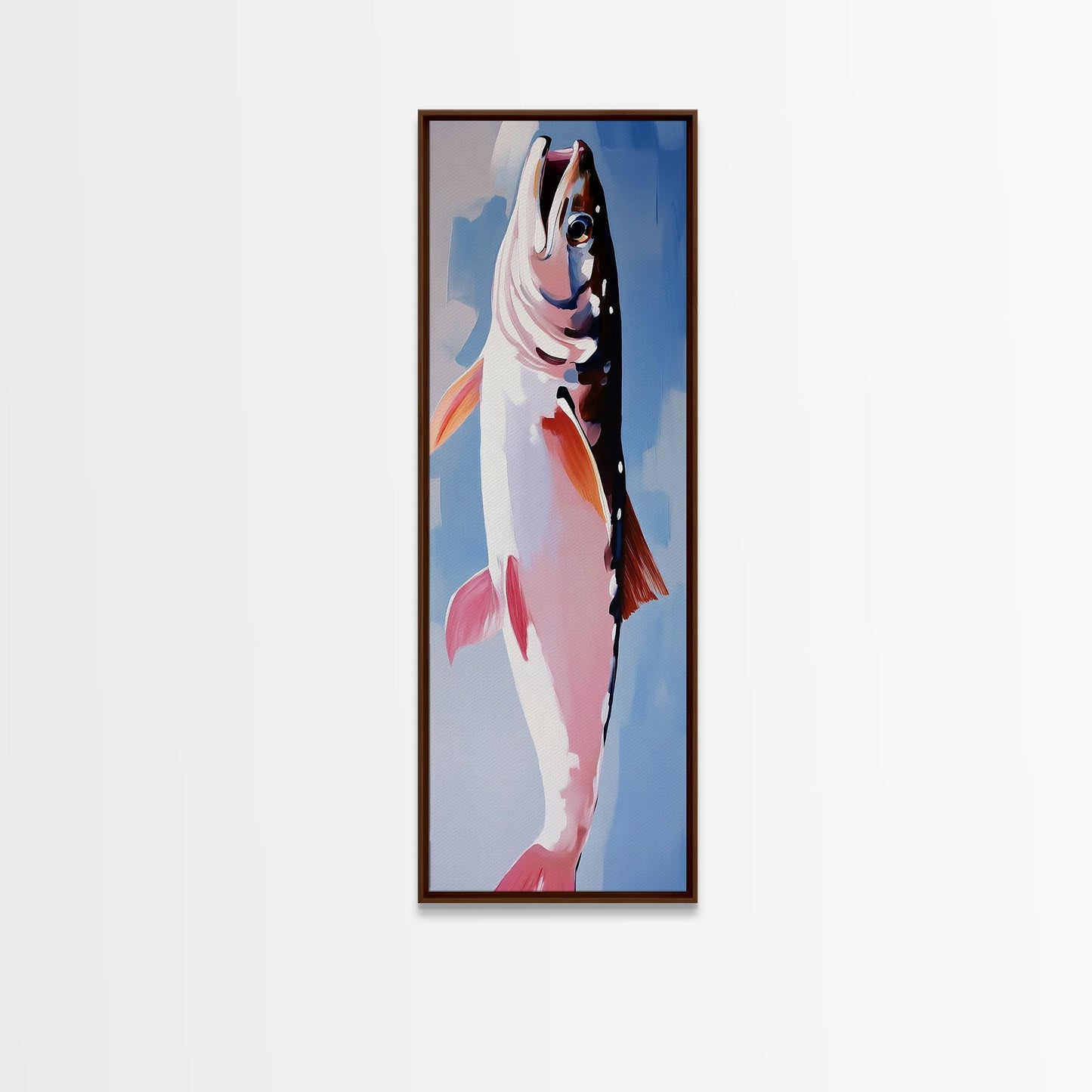 Trout Fish Art, Rustic Fishing Decor, Nature Wildlife Painting, Modern Minimalist Blue, Cabin Lodge Wall Art, Canvas Print