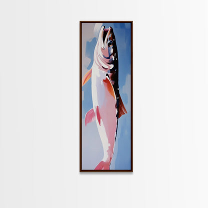 Trout Fish Art, Rustic Fishing Decor, Nature Wildlife Painting, Modern Minimalist Blue, Cabin Lodge Wall Art, Canvas Print