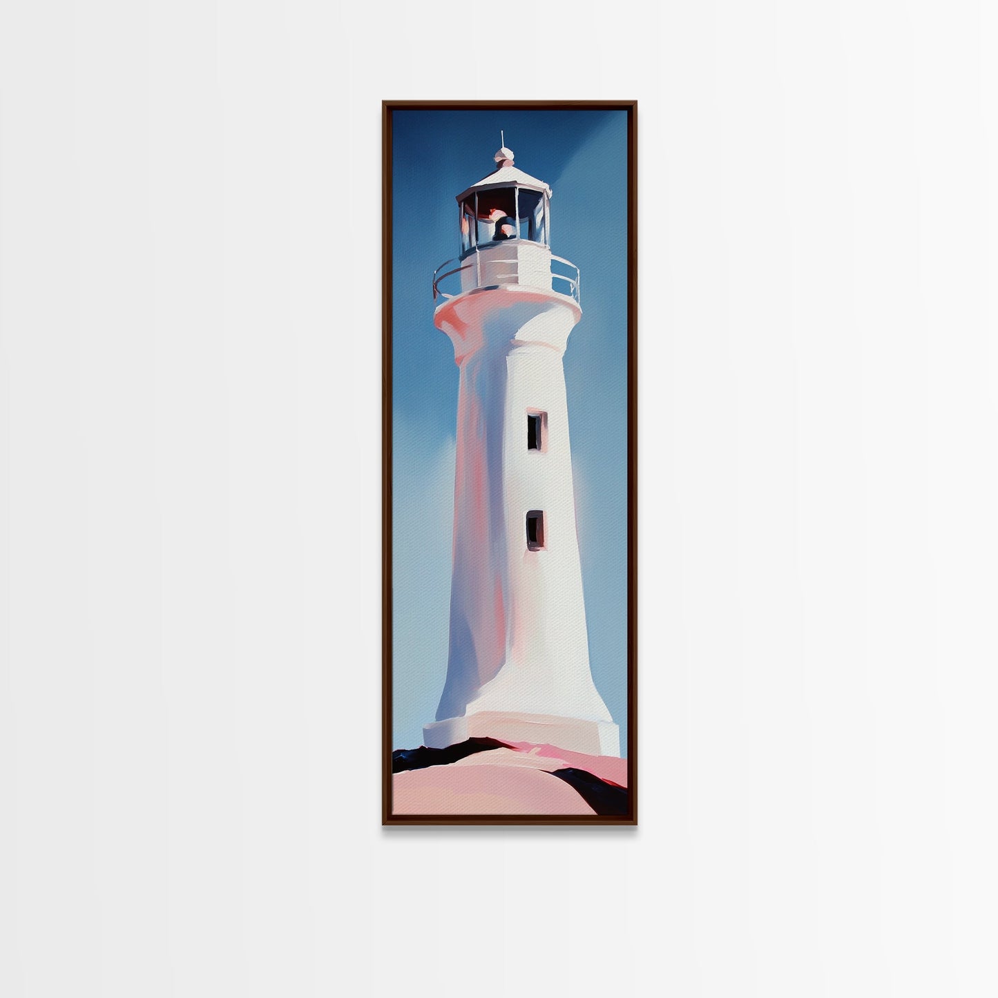 Lighthouse, Coastal Art, Nautical, Beach House Decor, Ocean Wall Art, Minimalist Seascape, Blue Wall Art, Framed Canvas Print