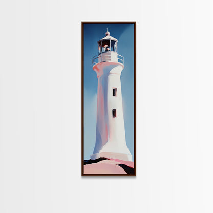 Lighthouse, Coastal Art, Nautical, Beach House Decor, Ocean Wall Art, Minimalist Seascape, Blue Wall Art, Framed Canvas Print