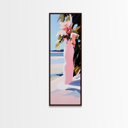 Tropical Floral Wall Art, Pink Flowers Painting, Nature Inspired Decor, Boho Bedroom Art, Aesthetic Wall Art, Framed Canvas Print