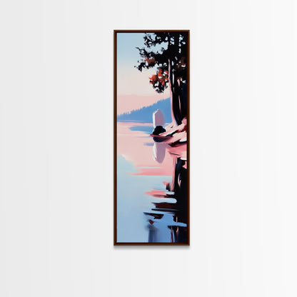 Seeufer-Ruhe, Stimmungsvolle Natur, Gerahmter Leinwanddruck, Moderne Wandkunst, Blau-Rosa-Gemälde, Wohnzimmer-Wandkunst