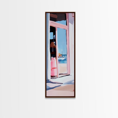 Ocean View, Beach Window, Coastal Reflection, Framed Canvas Print, Dreamy Seaside Scene, Living Room Wall Art, Minimalist Beach House