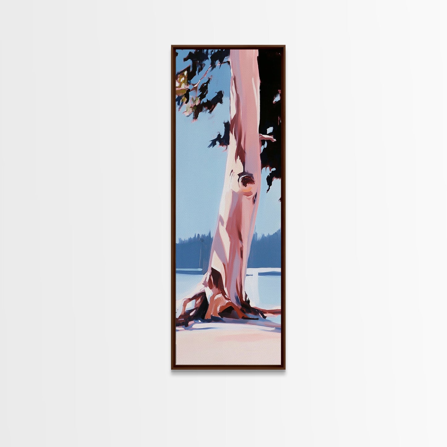 Tree Trunk, Nature Art, Minimalist Landscape, Rustic Decor, Living Room, Earthy Tones, Tranquil Scenery, Framed Canvas Print