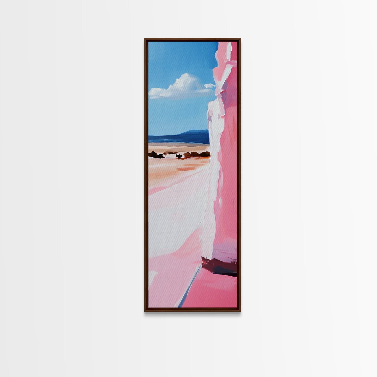 Pink Cliff, Ocean View, Tranquil Beach, Framed Canvas Print, Coastal Wall Art, Minimalist Painting, Living Room Decor, Gift, Blue