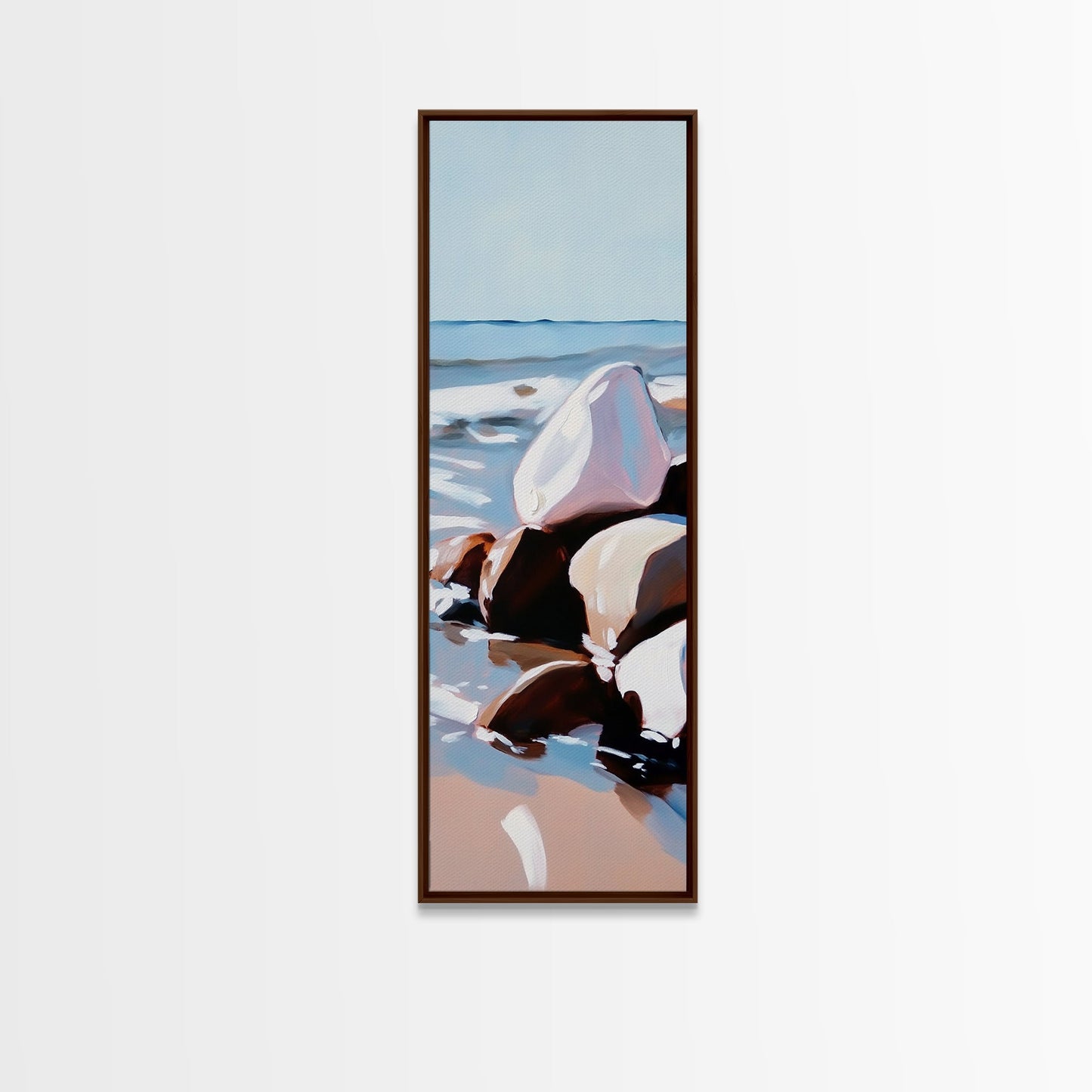 Ocean Rocks, Serene Shore, Tranquil View, Framed Canvas Print, Coastal Wall Art, Minimalist Painting, Bathroom Decor, Zen Art, Gift