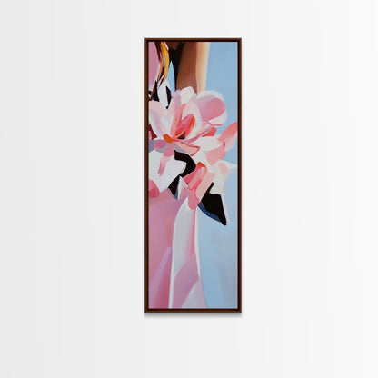 Pink Flowers, Floral Elegance, Feminine Botanical Art, Chic Wall Decor, Romantic Aesthetic, Modern Bloom Painting, Framed Canvas Print