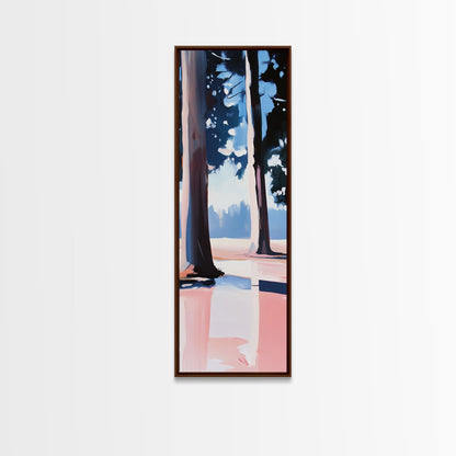 Kiefern, Waldspiegelungen, Ruhige Naturszene, Gerahmter Leinwanddruck, Minimalistische Landschaft, Wandbild mit Waldmotiv, Naturdekoration