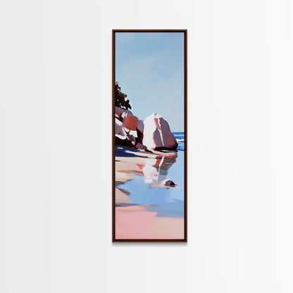 Zen-Reflexionen, vom Wasser inspirierte Kunst, minimalistische Strandszene, ruhiges Naturgemälde, entspannende Dekoration, moderner gerahmter Leinwanddruck