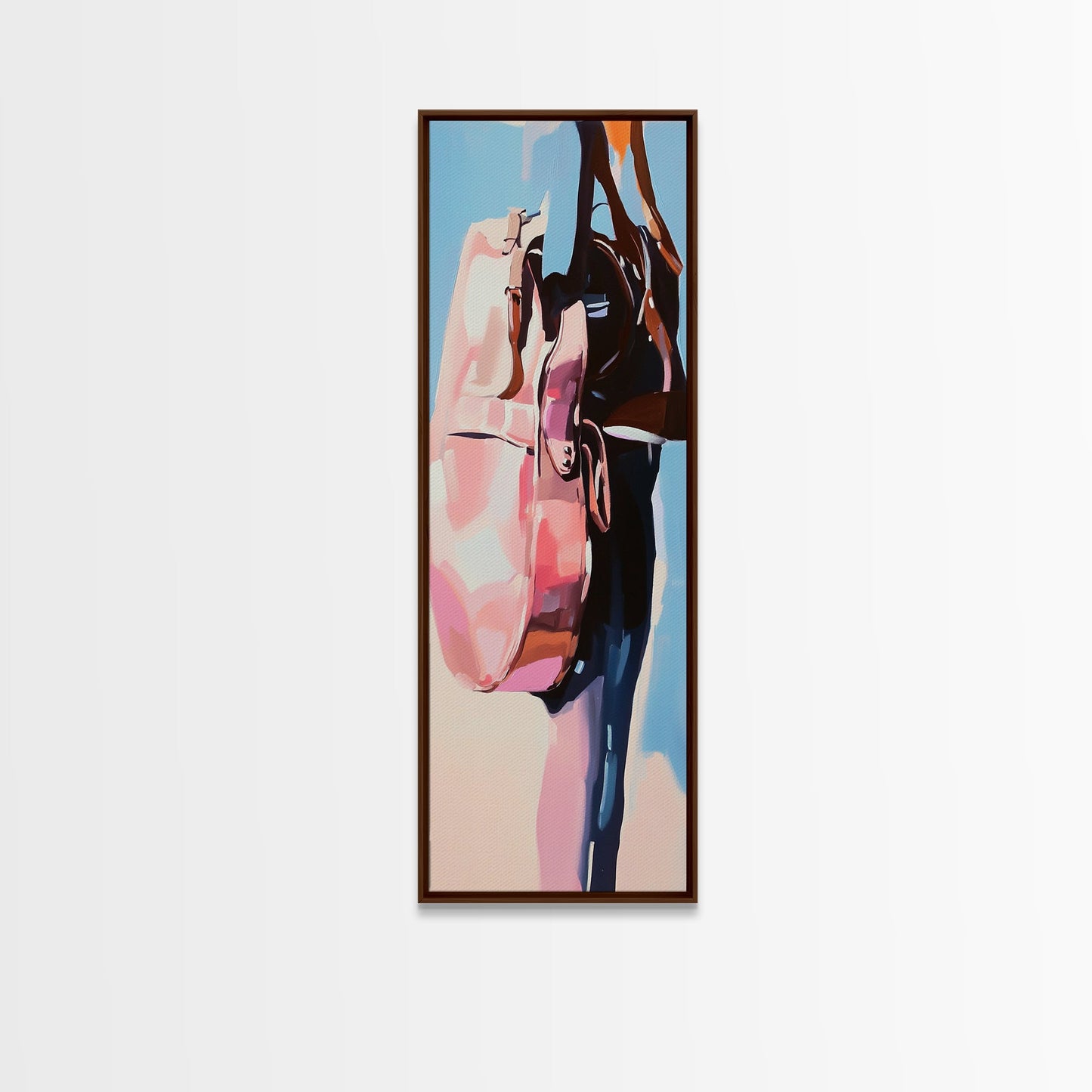 Travel in Style, Chic Handbag Painting, Modern Fashion Decor, Soft Pastel Aesthetic, Minimalist Wall Art, Elegant Home, Canvas Print