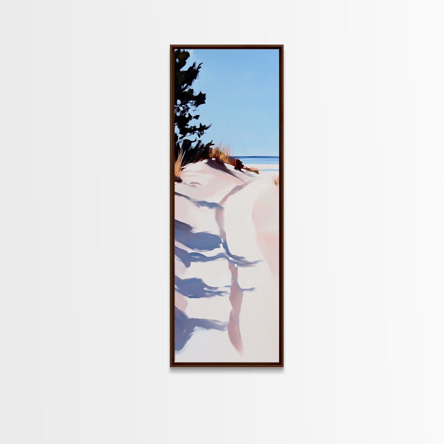 Meerespromenade, Dünen und Schatten, Küstenidylle, sanftes Licht, gerahmter Leinwanddruck, Wandbild fürs Wohnzimmer, Strandhausdeko