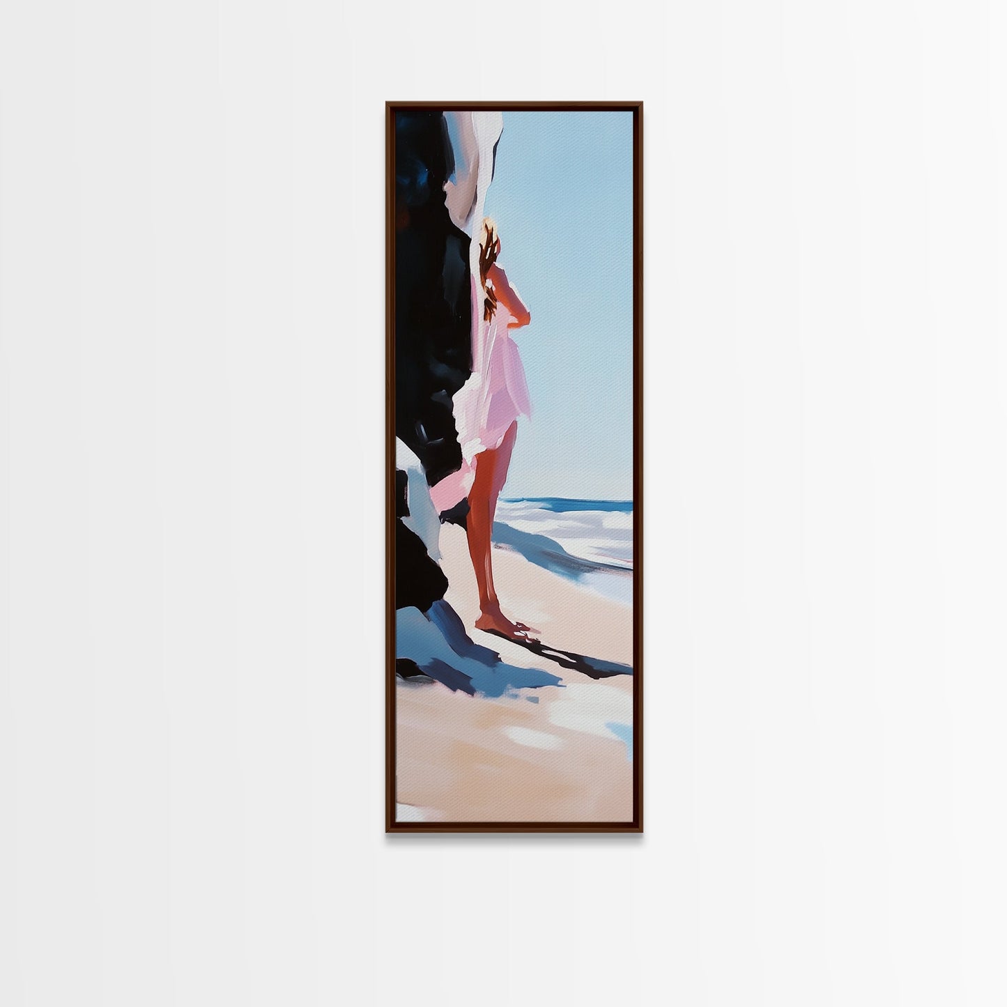 Serene Woman, Beach Reflection, Feminine Art, Framed Canvas Print, Coastal Aesthetic, Boho Minimalist, Bedroom Decor, Neutral Palette