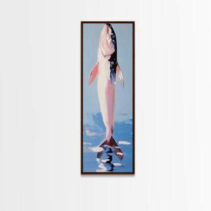 Fish, Water, Minimalist Art, Ocean, Coastal Decor, Marine Life, Blue, White, Kitchen Wall Art, Framed Canvas Print