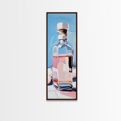 Perfume Bottle, Glass Art, Minimalist, Blue, White, Pink, Fashion, Beauty, Elegant, Living Room, Framed Canvas Print