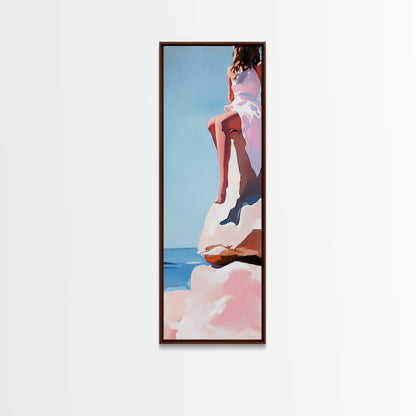 Seaside Muse, Minimalist Beach Art, Boho Coastal Wall Decor, Serene Ocean View, Contemporary Painting, Canvas Print, Bedroom Wall Art