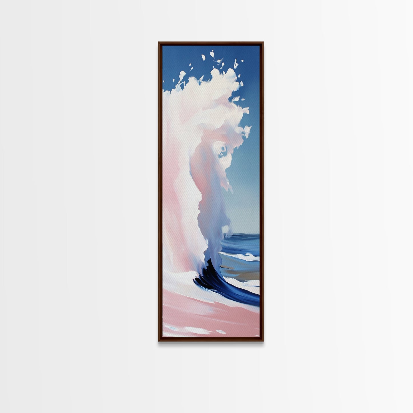 Ocean Wave, Coastal Wall Art, Abstract Seascape Painting, Beach House Decor, Modern Blue and Pink Print, Canvas Print, Living Room Wall Art