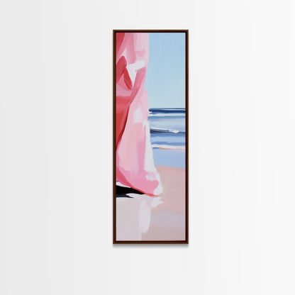 Windswept Dress, Ocean Breeze Art, Soft Pastel Coastal Decor, Feminine Beach Aesthetic, Modern Abstract Art, Canvas Print, Bedroom Wall Art