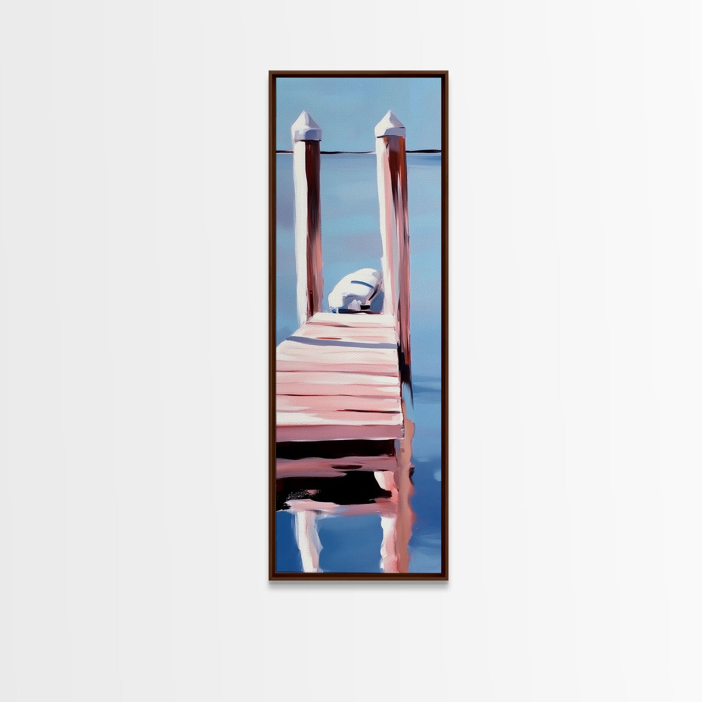 Dock Reflection, Calm Waters, Nautical Aesthetic, Serene Landscape, Coastal Home Decor, Minimal Framed Canvas Print, Tranquil Vibes