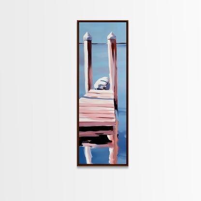 Dock Reflection, Calm Waters, Nautical Aesthetic, Serene Landscape, Coastal Home Decor, Minimal Framed Canvas Print, Tranquil Vibes