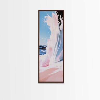 Ocean Wave, Beach Movement, Coastal Energy, Soft Pink Blue Seascape, Surf Lover Art, Modern Framed Canvas Print, Relaxing Wall Decor