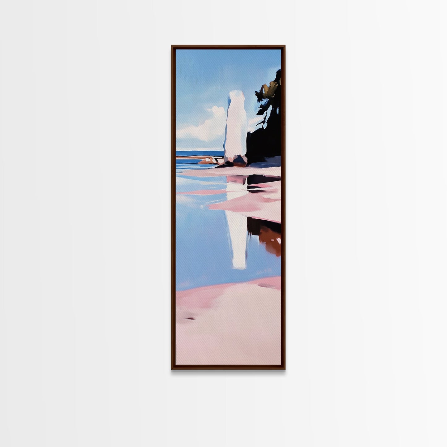 Rock Formation, Coastal Reflection, Ocean Landscape, Soft Pastel Seascape, Modern Boho Art, Nature Inspired Framed Canvas Print, Zen Decor