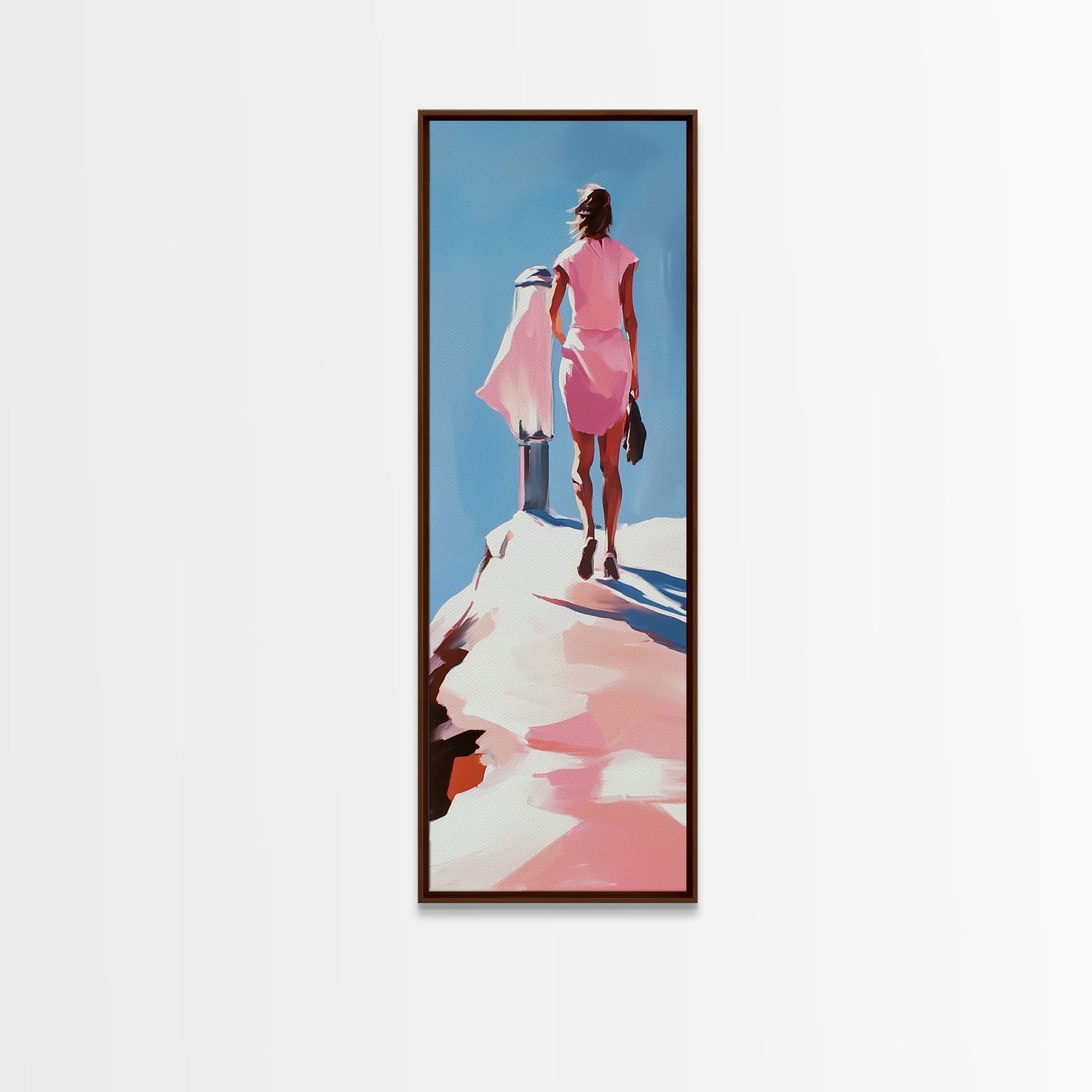 Fashion Model Walking, Feminine Wall Art, Chic Bedroom Decor, Soft Pastel Aesthetic, Minimalist Fashion Illustration, Canvas Print