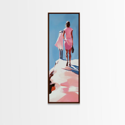 Fashion Model Walking, Feminine Wall Art, Chic Bedroom Decor, Soft Pastel Aesthetic, Minimalist Fashion Illustration, Canvas Print
