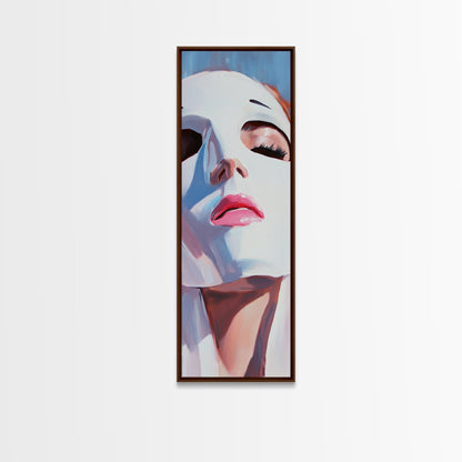 Masked Woman Portrait, Surreal Face Art, Abstract Feminine Painting, Contemporary Wall Art, Modern Aesthetic, Framed Canvas Print