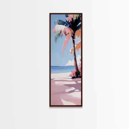 Palm Tree, Coastal Wall Art, Tropical Decor, Canvas Print, Beach House Art, Boho Aesthetic, Island Vibes, Blue and Pink Art, Relaxing Scene