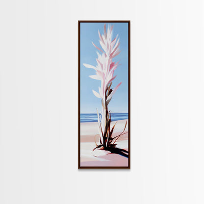 Abstract Plant, Coastal Art, Minimalist Painting, Canvas Print, Beach Inspired, Blue and Pink Decor, Modern Home Accent, Tranquil Design