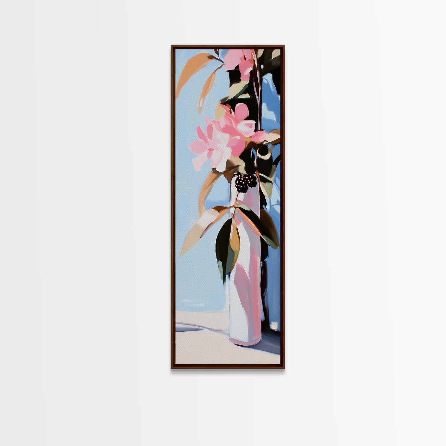 Floral Vase, Pink Flowers, Boho Botanical, Framed Canvas Print, Nature Wall Art, Bedroom Decor, Soft Aesthetic Art, Floral Wall Art