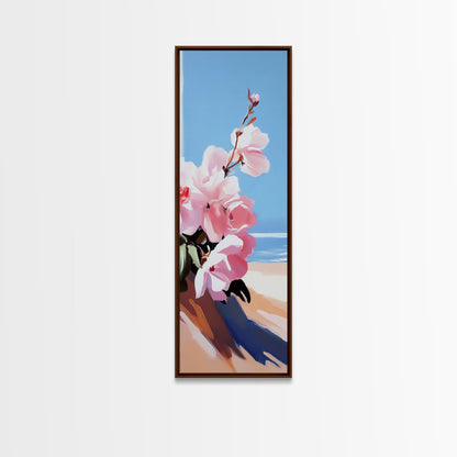 Pink Blooms, Floral Wall Art, Coastal Flower Decor, Living Room Print, Nature Art, Modern Botanical, Canvas Print, Minimalist Art