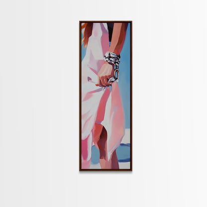 Elegant Woman, Fashion Illustration, Chic Wall Art, Framed Canvas Print, Pink and White, Modern Minimalist, Dressing Room Decor