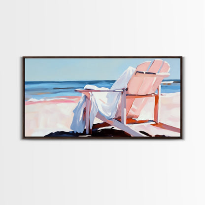 Beach Chair, Ocean View, Coastal Relaxation, Serene Seaside Art, Nautical Home Decor, Pastel Aesthetic, Living Room Wall Art, Canvas Print