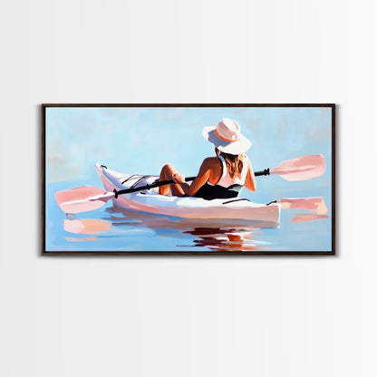 Kayaker, Summer Adventure, Water Sports Art, Canvas Print, Minimalist Wall Decor, Coastal Home Art, Boho Beach Painting, Modern Artwork