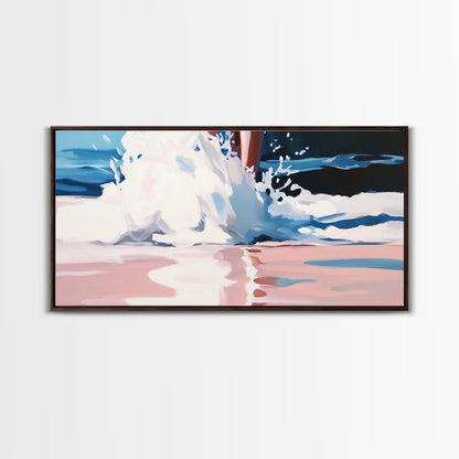 Meereswellen-Spritzer, Küsten-Surf-Druck, Dynamische Strandwandkunst, Maritime Meeresdekoration, Moderne blaue Ästhetik, Badezimmer-Leinwanddruck